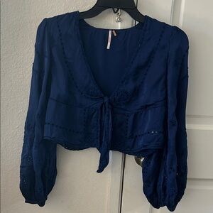 Free People Deep Blue Lace Blouse